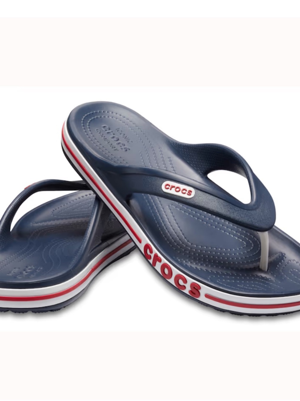 CROCS Navy Flip-Flop with Red & White Stripe- NWT 🦋